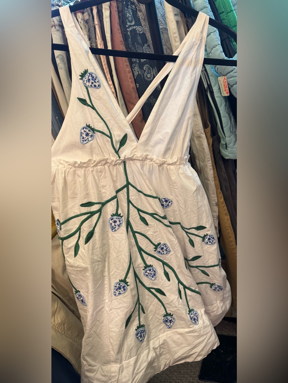 Anthropologie Maeve Cotton Sleeveless V-Neck Mini Babydoll Strawberry Dress - XS - Picture 7 of 11